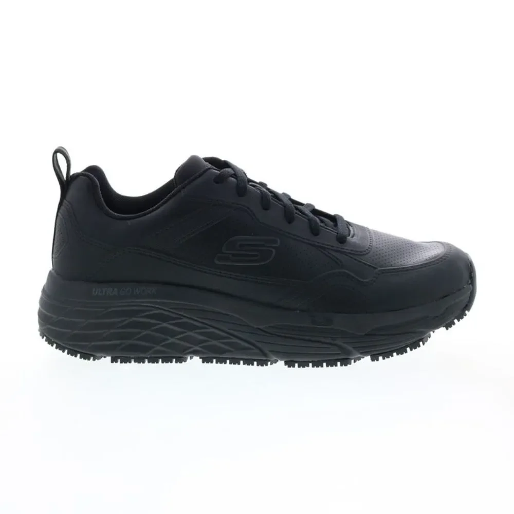 Skechers Mens Work Max Cushioning Elite Slip Resistant Black Shoes (NWT)